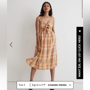NWT Madewell Double-Tie Cutout Sweetheart Midi Dress - FITS LIKE SZ 10-12